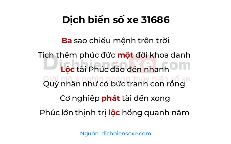Dịch thơ biển số 31686