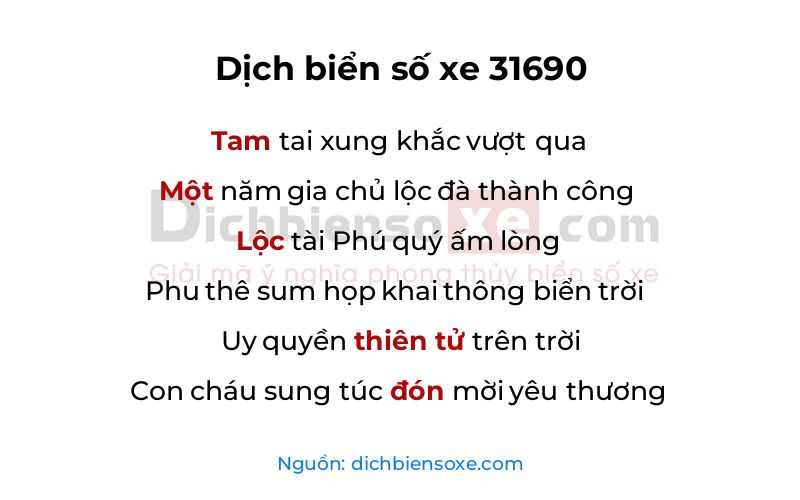 Dịch thơ biển số 31690