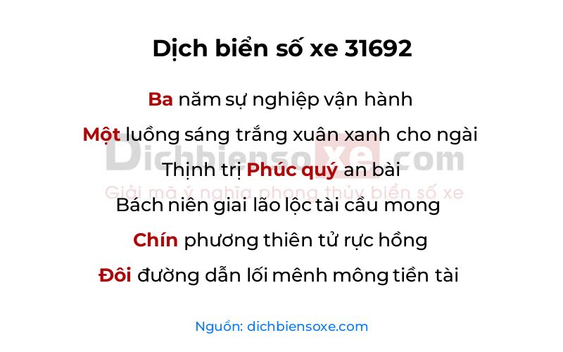 Dịch thơ biển số 31692