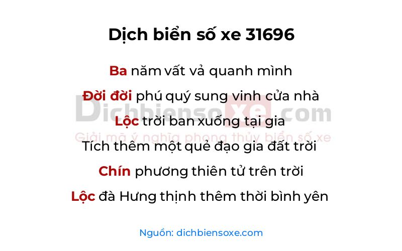 Dịch thơ biển số 31696