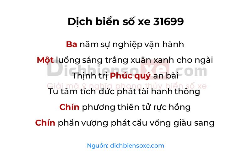 Dịch thơ biển số 31699