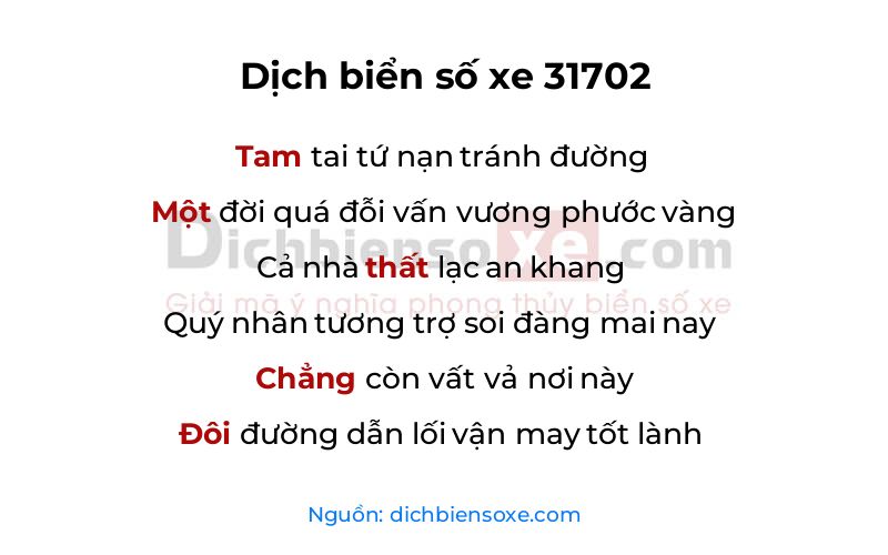 Dịch thơ biển số 31702