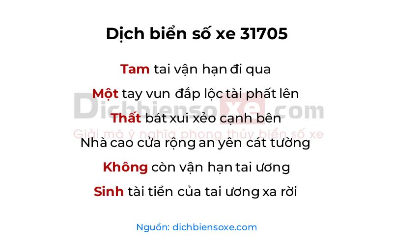 Dịch thơ biển số 31705