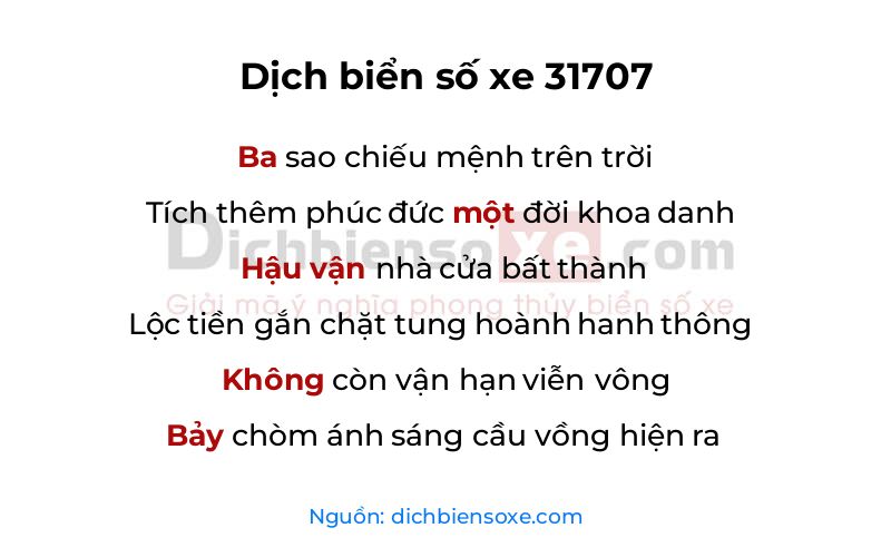 Dịch thơ biển số 31707