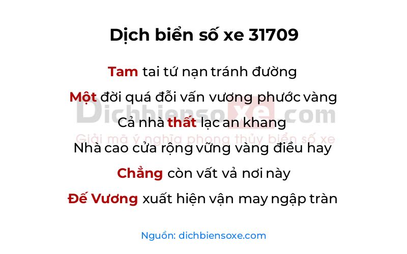 Dịch thơ biển số 31709