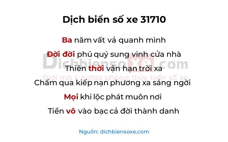 Dịch thơ biển số 31710