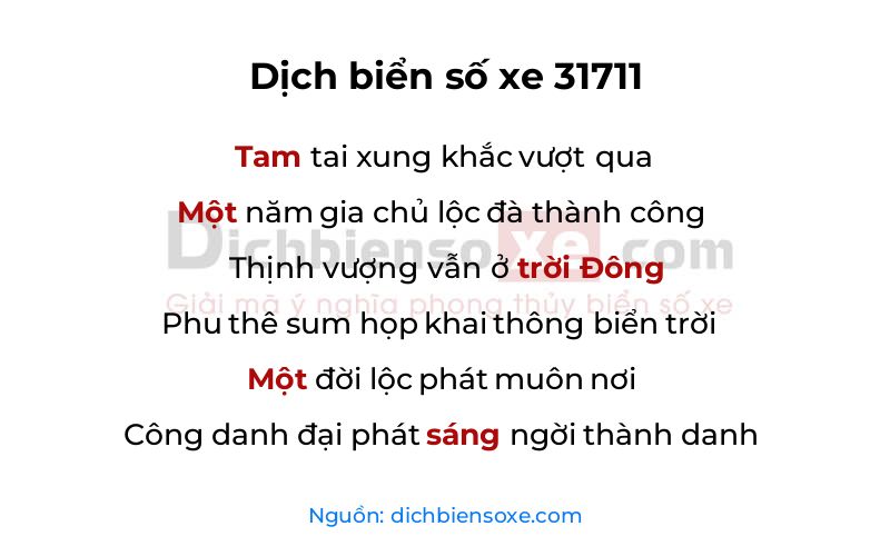 Dịch thơ biển số 31711
