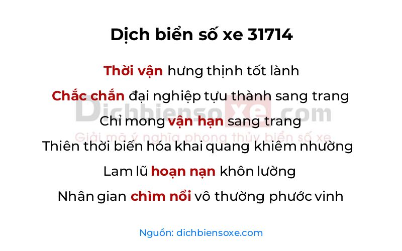 Dịch thơ biển số 31714
