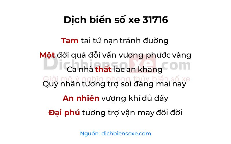 Dịch thơ biển số 31716