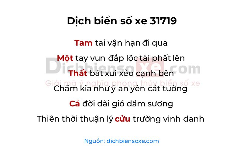Dịch thơ biển số 31719