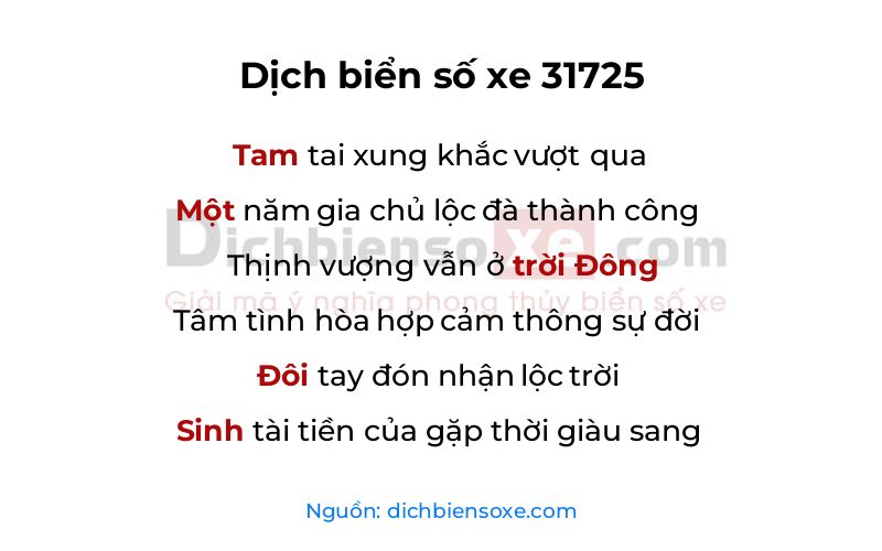 Dịch thơ biển số 31725