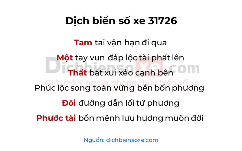 Dịch thơ biển số 31726
