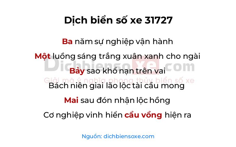 Dịch thơ biển số 31727
