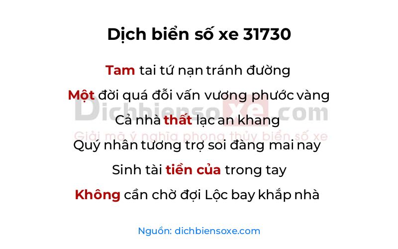 Dịch thơ biển số 31730