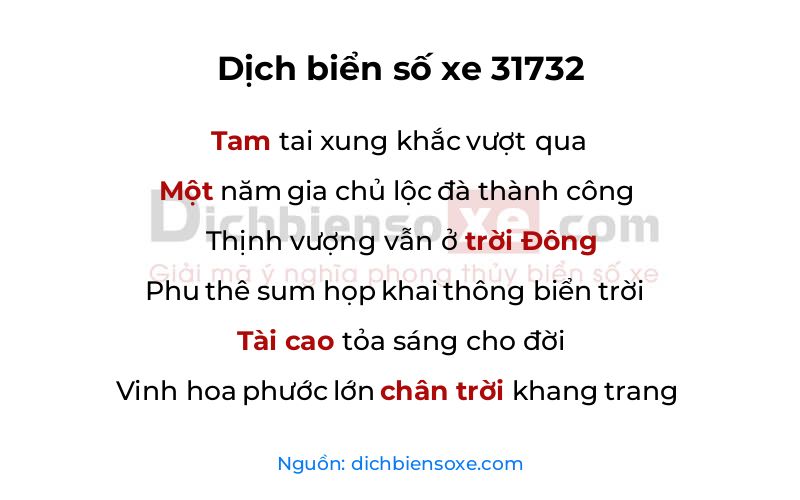 Dịch thơ biển số 31732