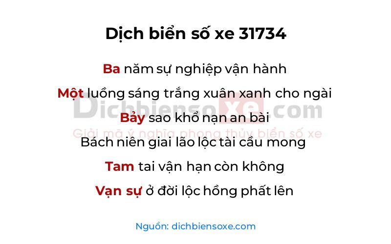Dịch thơ biển số 31734