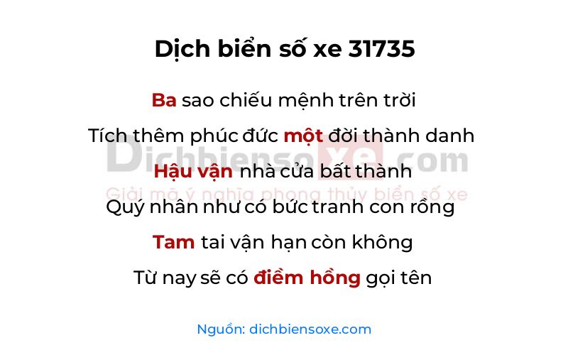 Dịch thơ biển số 31735