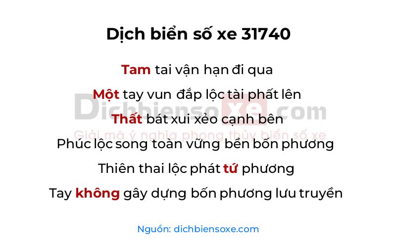 Dịch thơ biển số 31740
