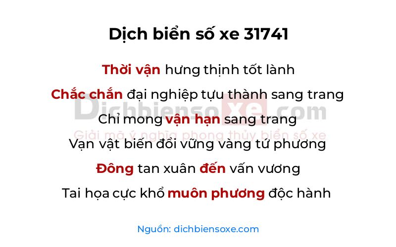 Dịch thơ biển số 31741