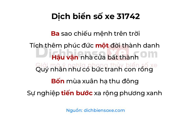 Dịch thơ biển số 31742