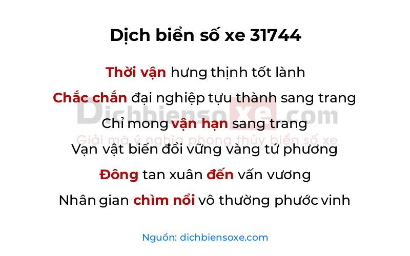 Dịch thơ biển số 31744