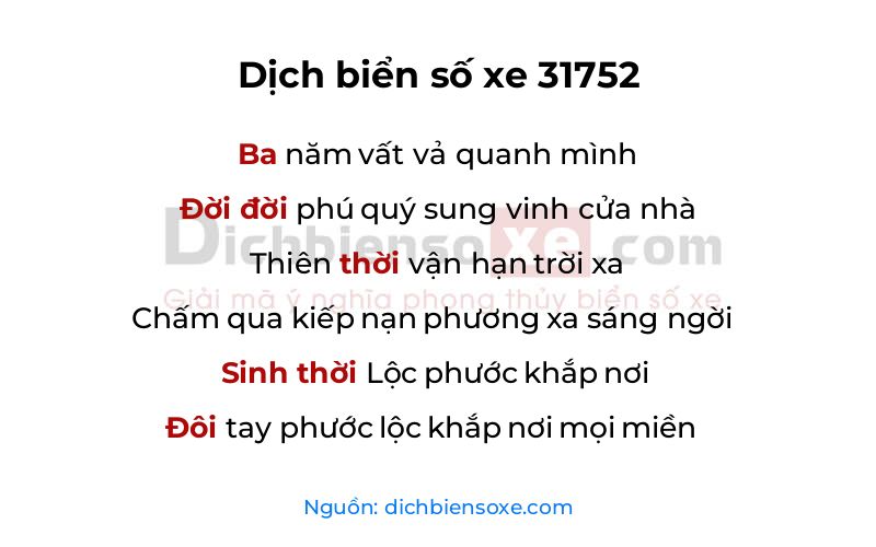 Dịch thơ biển số 31752