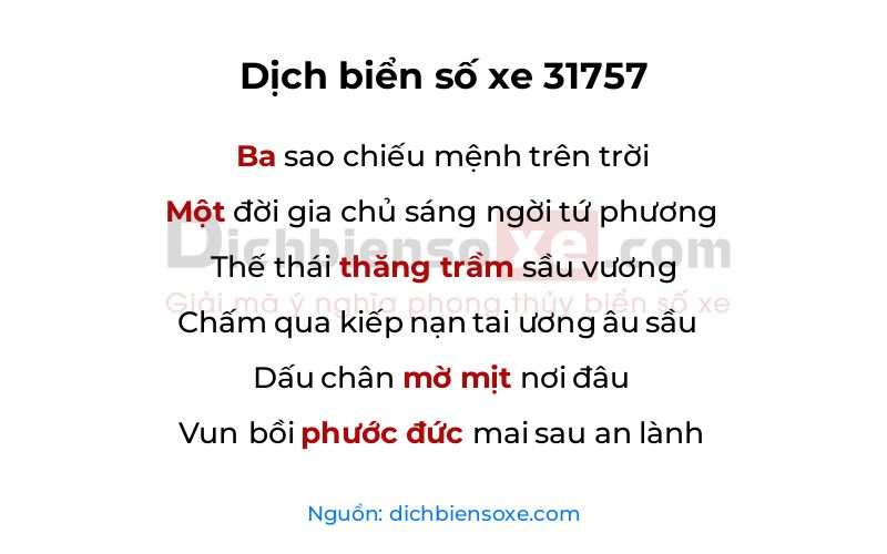 Dịch thơ biển số 31757