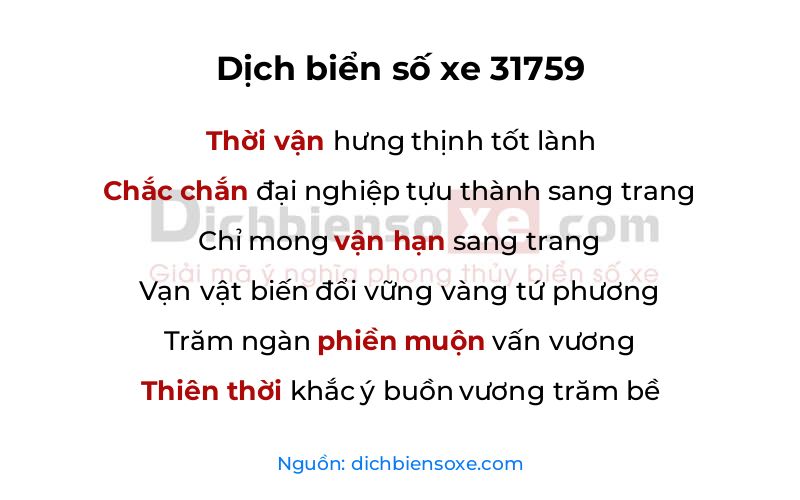 Dịch thơ biển số 31759