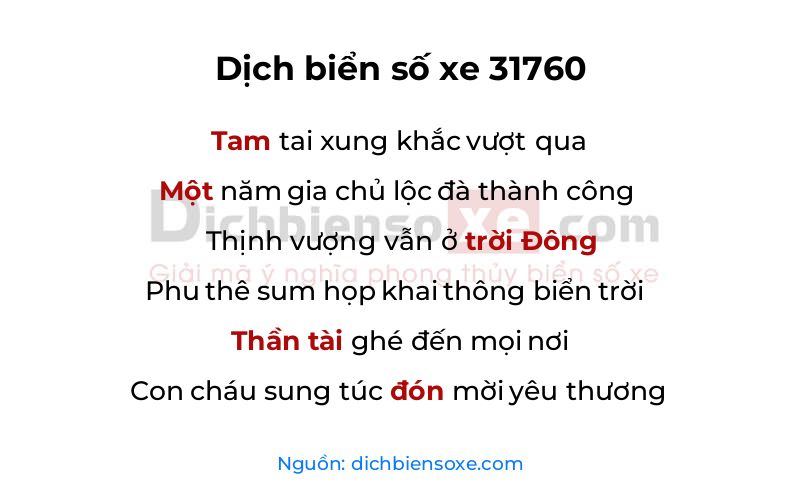 Dịch thơ biển số 31760