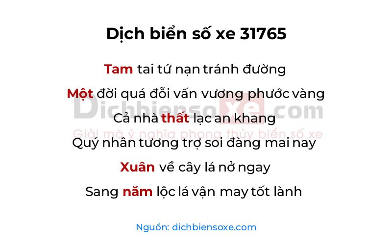 Dịch thơ biển số 31765