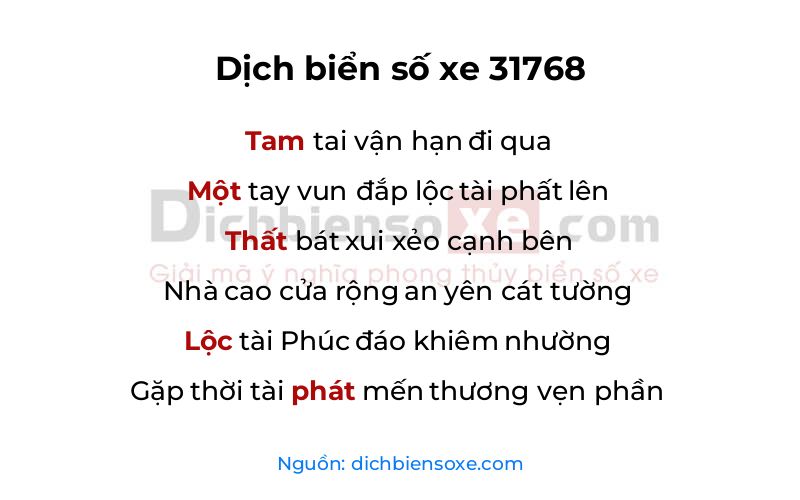 Dịch thơ biển số 31768
