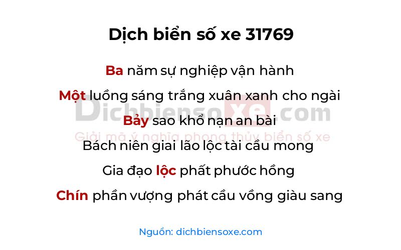 Dịch thơ biển số 31769