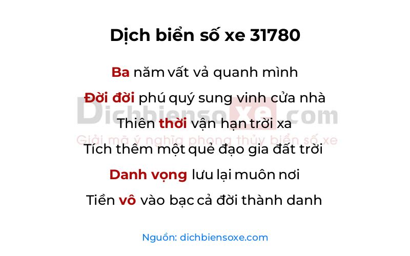 Dịch thơ biển số 31780