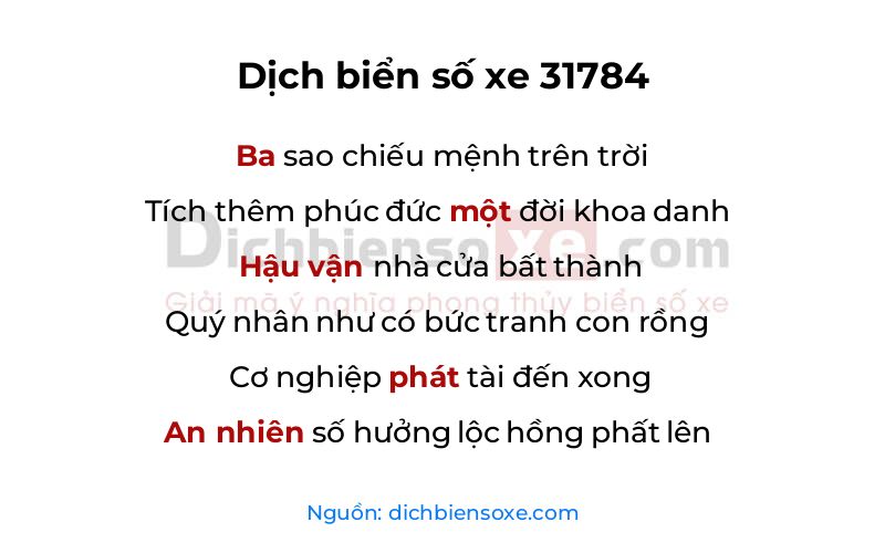 Dịch thơ biển số 31784