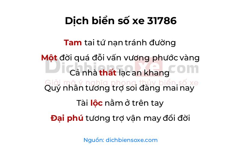 Dịch thơ biển số 31786