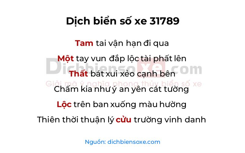 Dịch thơ biển số 31789