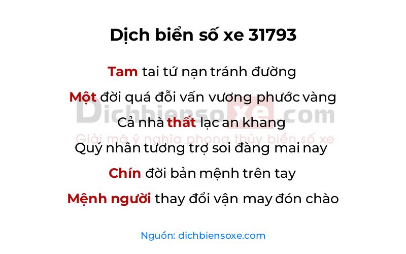 Dịch thơ biển số 31793
