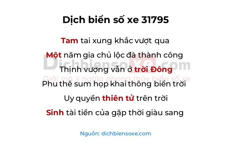 Dịch thơ biển số 31795