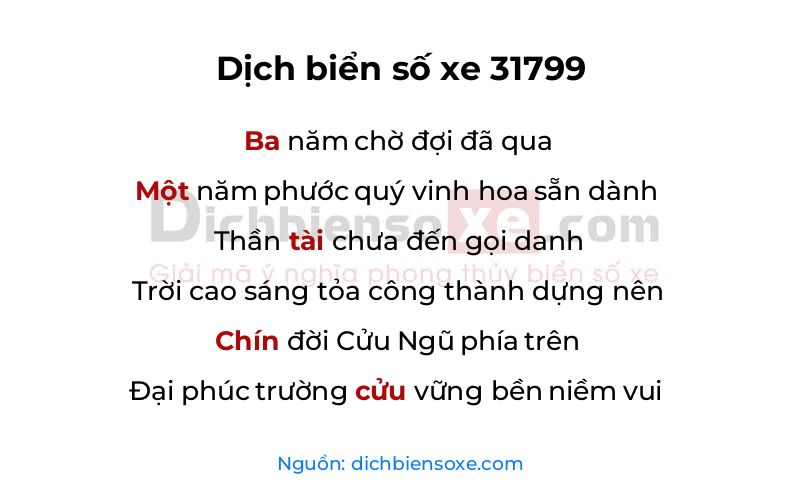 Dịch thơ biển số 31799