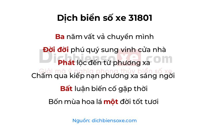 Dịch thơ biển số 31801