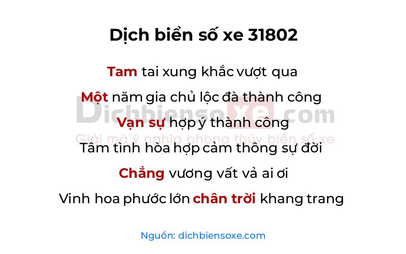 Dịch thơ biển số 31802