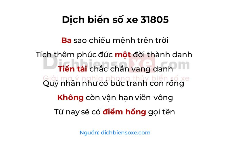 Dịch thơ biển số 31805