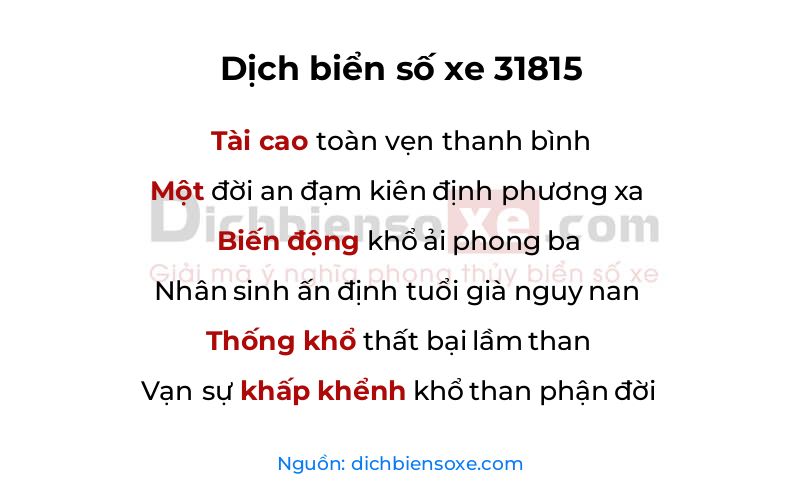 Dịch thơ biển số 31815