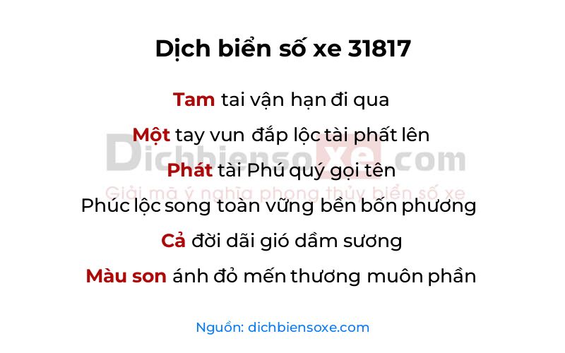 Dịch thơ biển số 31817