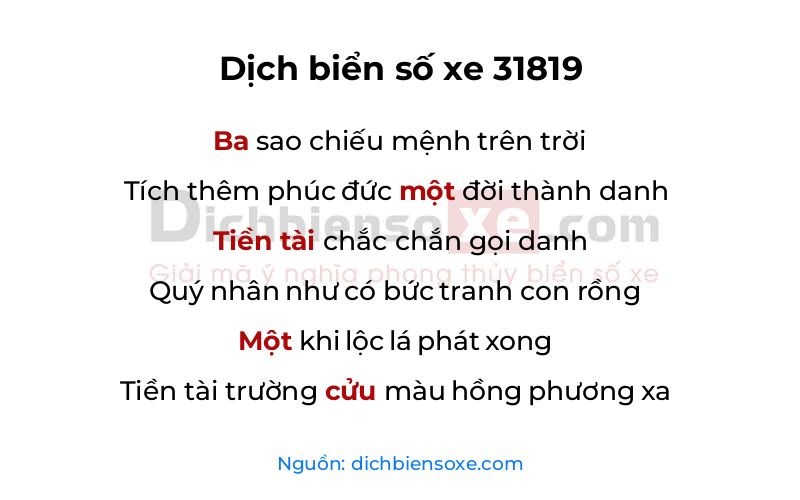 Dịch thơ biển số 31819