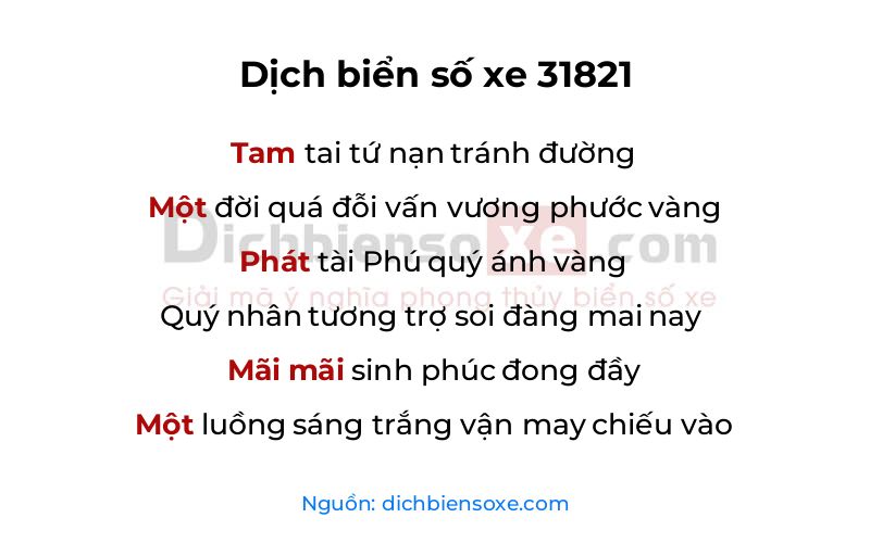 Dịch thơ biển số 31821
