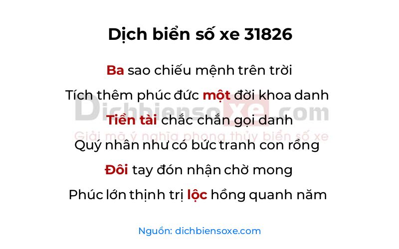 Dịch thơ biển số 31826