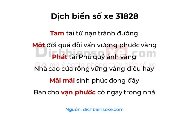 Dịch thơ biển số 31828