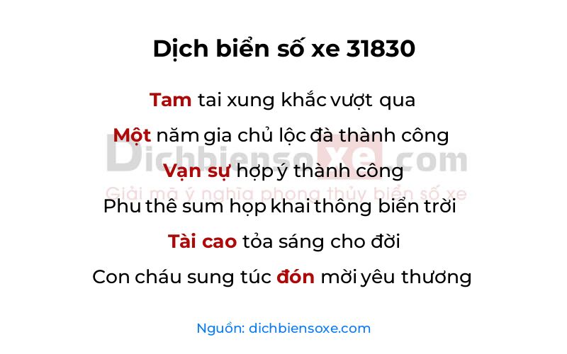Dịch thơ biển số 31830