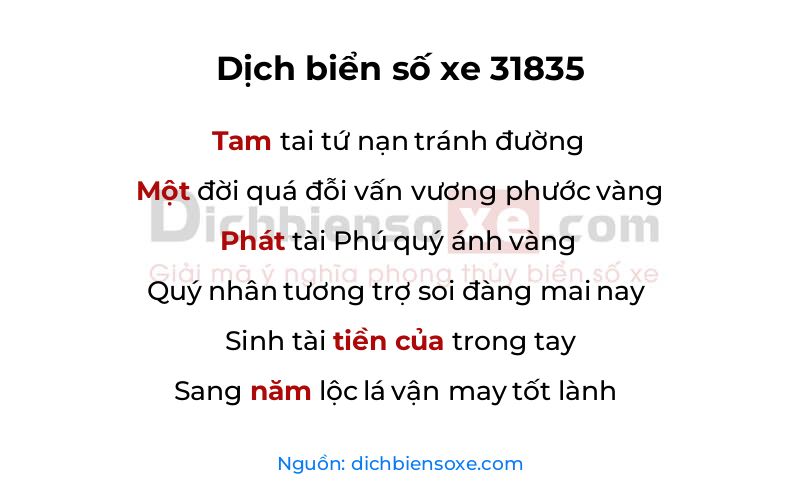 Dịch thơ biển số 31835